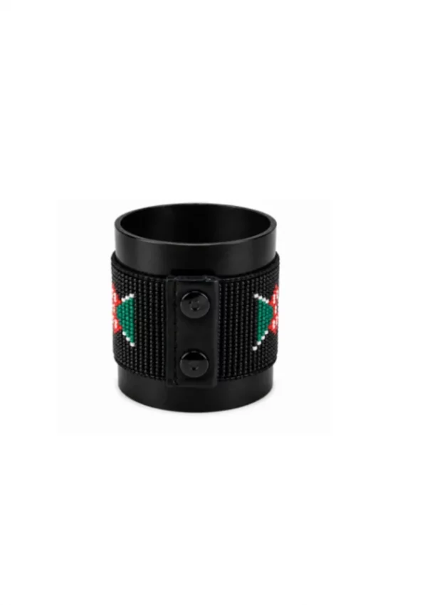 Kenya Signature Flag Bracelet Black Version Long Neck with Buttons handcrafted with premium black-dominant beadwork inspired by the Kenya flag.