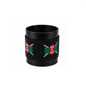 Kenya Signature Flag Bracelet Black Version Long Neck with Buttons handcrafted with premium black-dominant beadwork inspired by the Kenya flag.