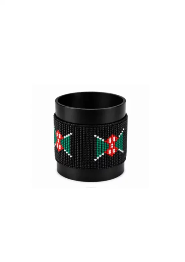 Kenya Signature Flag Bracelet Black Version Long Neck with Buttons handcrafted with premium black-dominant beadwork inspired by the Kenya flag.