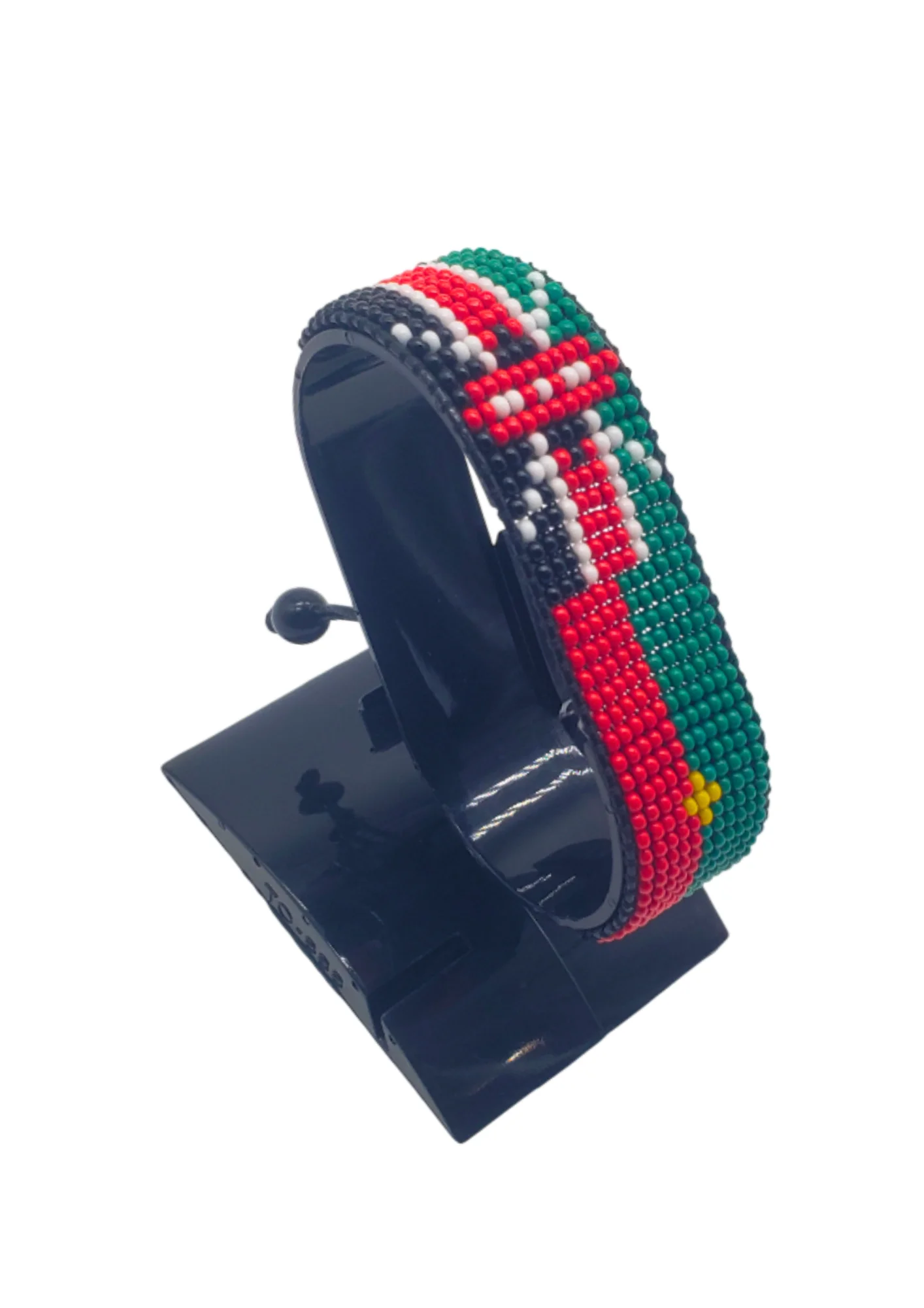 Burkina Faso Kenya Combo Flag Bracelet Adjustable handcrafted with beadwork in the colors of the Burkina Faso and Kenya flags.
