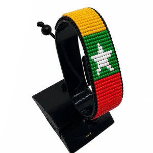 Myanmar Flag Bracelet Adjustable handcrafted with beadwork in the colors of the Myanmar flag.
