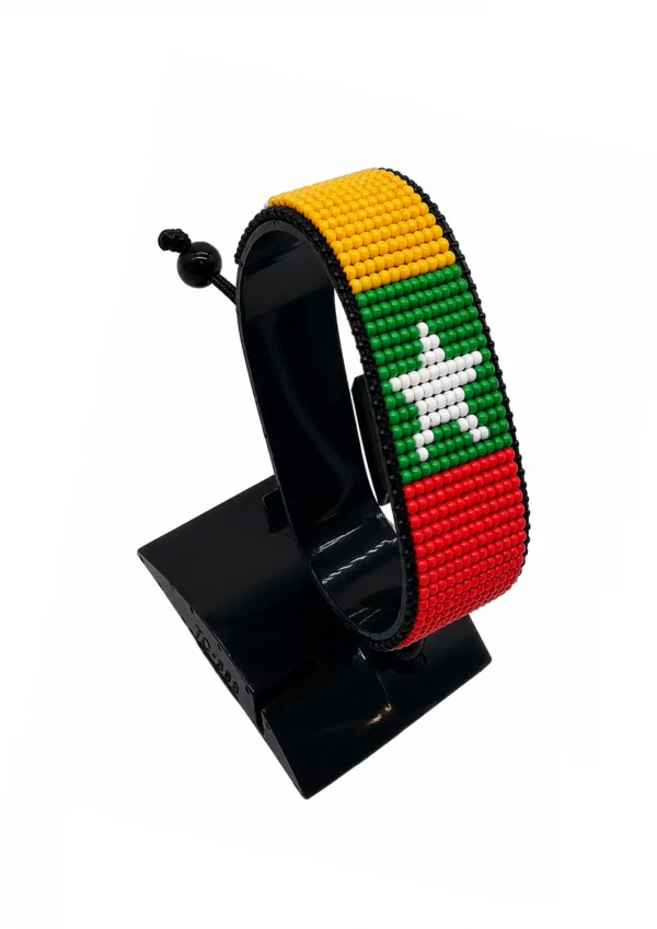 Myanmar Flag Bracelet Adjustable handcrafted with beadwork in the colors of the Myanmar flag.