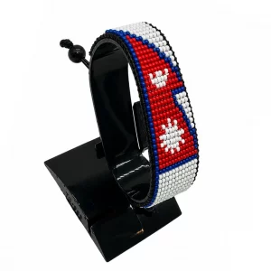 Nepal Flag Bracelet Adjustable handcrafted with beadwork in the colors of the Nepal flag.