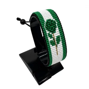 Nigeria Flag Bracelet for Women handcrafted with beadwork in the colors of the Nigeria flag featuring an elegant rose centerpiece.
