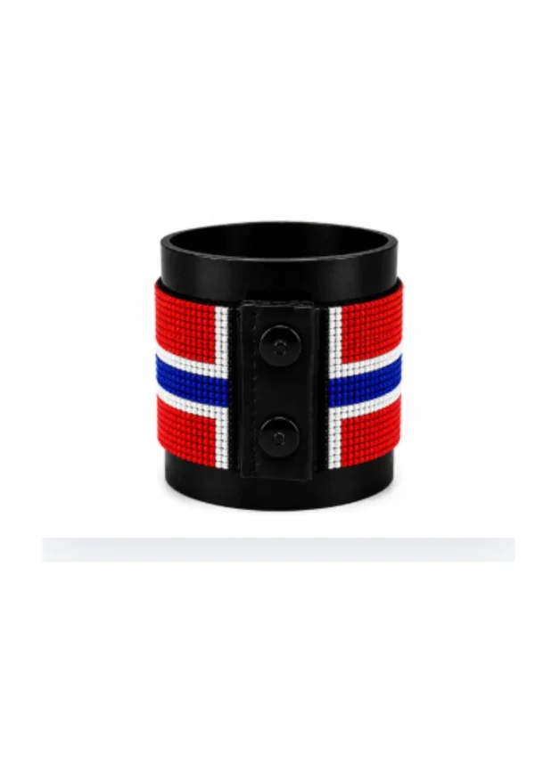 Norway Signature Flag Bracelet Long Neck with Buttons handcrafted with premium beadwork featuring the Norway flag and button closure.