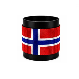 Norway Signature Flag Bracelet Long Neck with Buttons handcrafted with premium beadwork featuring the Norway flag and button closure.