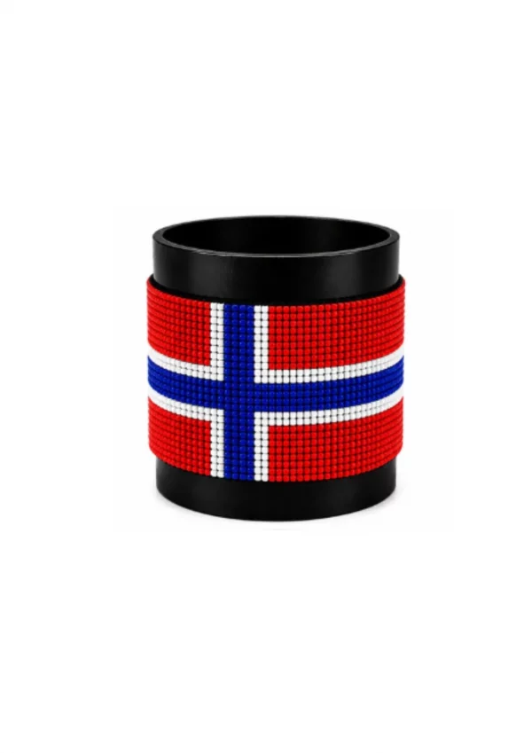 Norway Signature Flag Bracelet Long Neck with Buttons handcrafted with premium beadwork featuring the Norway flag and button closure.