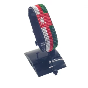 Oman Flag Bracelet Adjustable handcrafted with beadwork in the colors of the Oman flag.