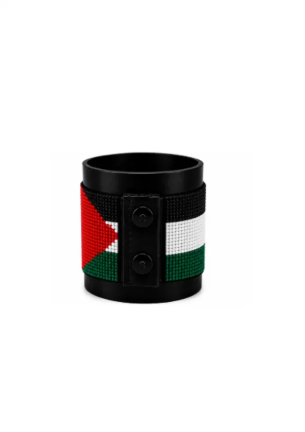 Palestine Signature Flag Bracelet Long Neck with Buttons handcrafted with beadwork in the colors of the Palestine flag.