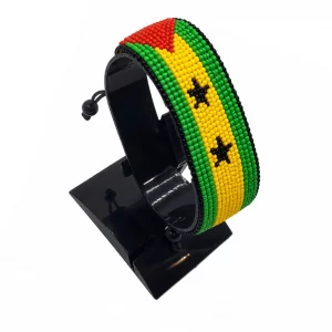 São Tomé and Príncipe Flag Bracelet Adjustable handcrafted with beadwork in the colors of the São Tomé and Príncipe flag.