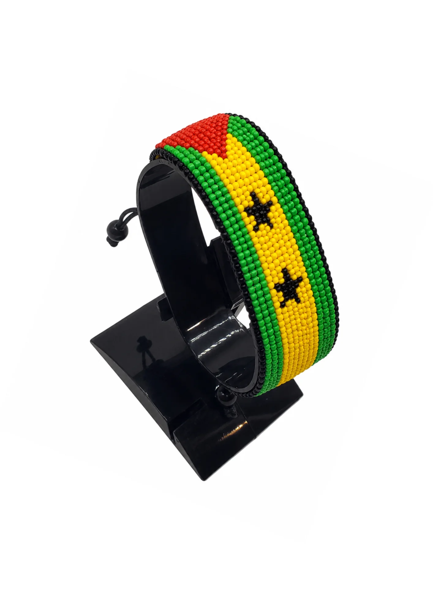 São Tomé and Príncipe Flag Bracelet Adjustable handcrafted with beadwork in the colors of the São Tomé and Príncipe flag.