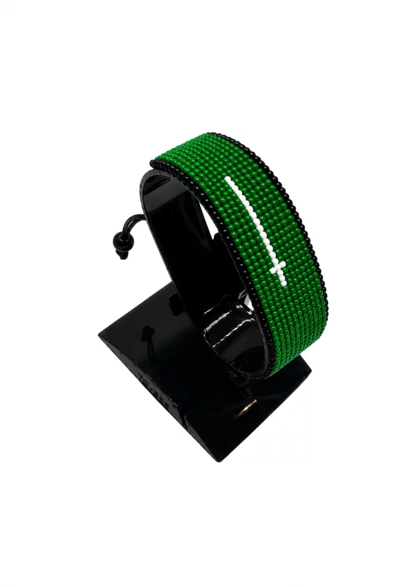 Saudi Arabia Flag Bracelet Adjustable handcrafted with beadwork in the colors of the Saudi Arabia flag.