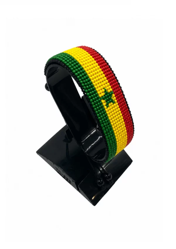 Zimbabwe Flag Bracelet With Name Adjustable handcrafted with beadwork in the colors of the Zimbabwe flag and the name "Zimbabwe".