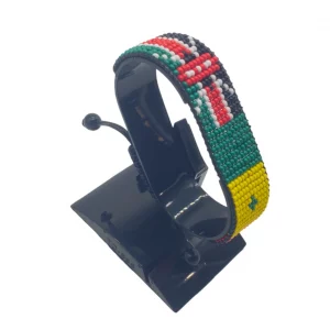 Senegal Kenya Combo Flag Bracelet Adjustable handcrafted with beadwork in the colors of the Senegal and Kenya flags.
