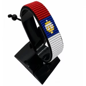 Serbia and Montenegro Flag Bracelet Adjustable handcrafted with beadwork in the colors of the Serbia and Montenegro flag.