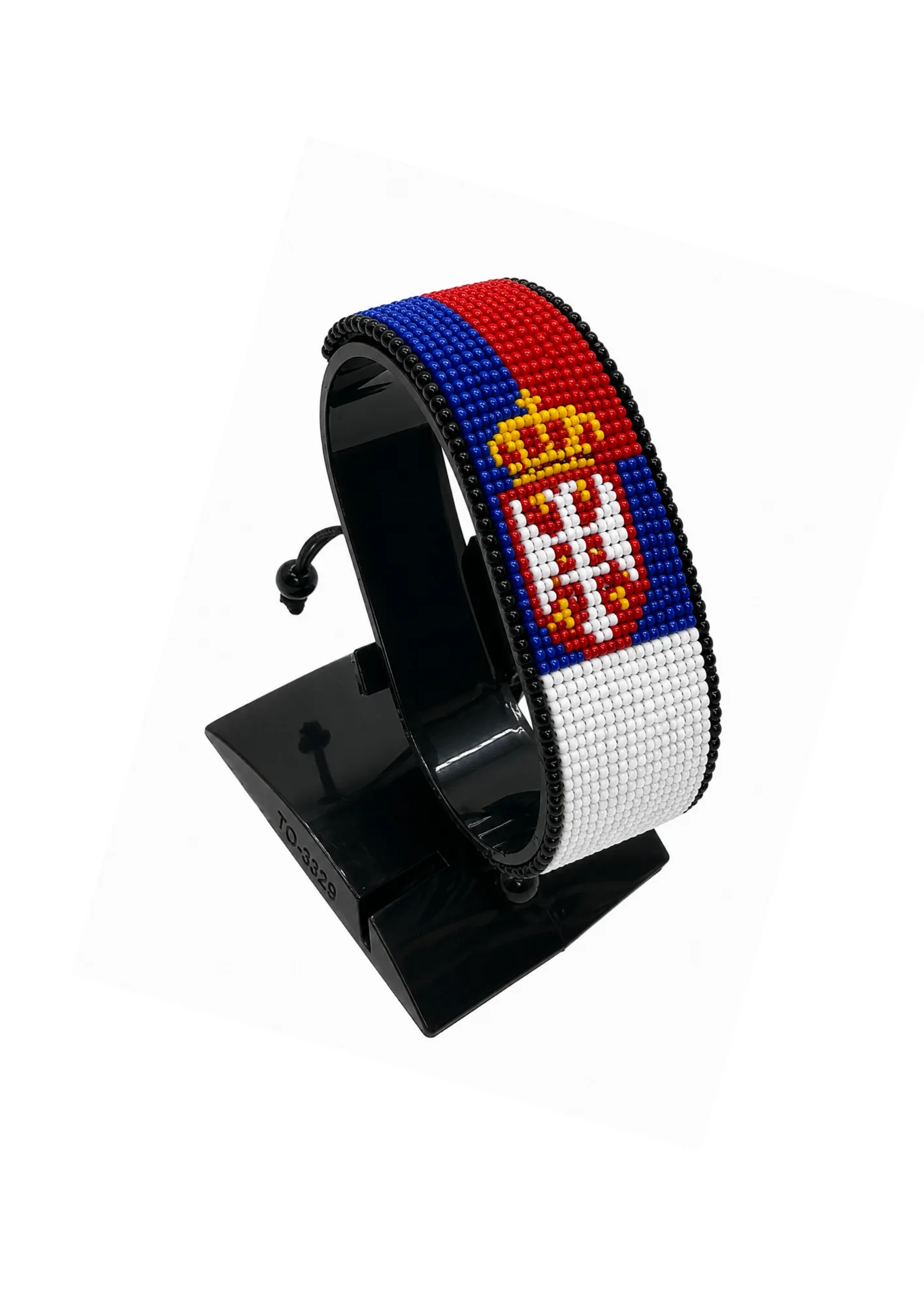 Serbia Flag Bracelet Adjustable handcrafted with beadwork in the colors of the Serbia flag.