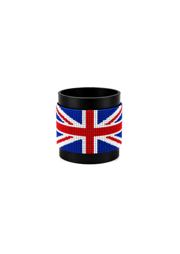 UK Signature Flag Bracelet Long Neck with Buttons handcrafted with premium beadwork featuring the United Kingdom flag and button closure.