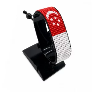 Singapore Flag Bracelet Adjustable handcrafted with beadwork in the colors of the Singapore flag.