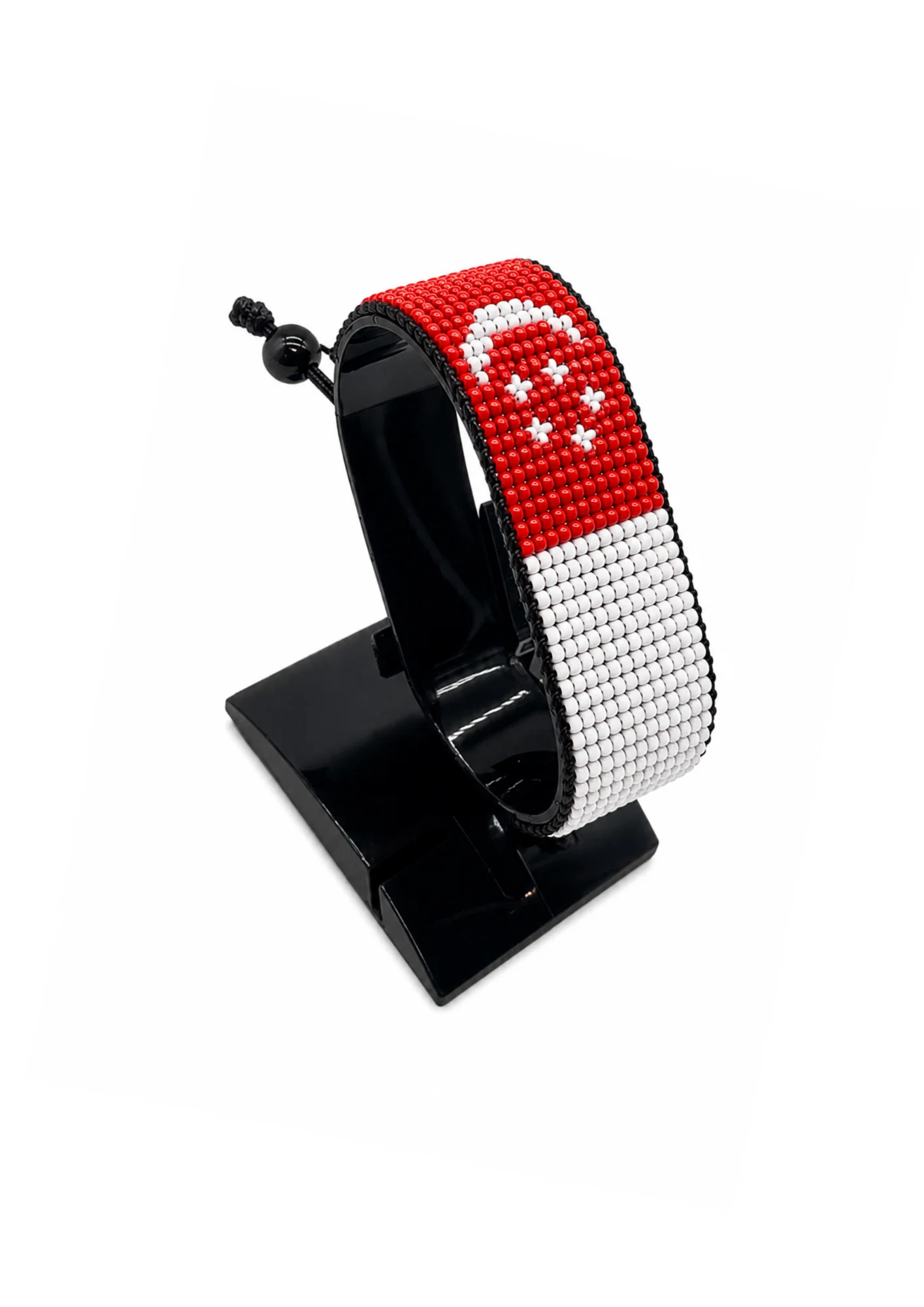 Singapore Flag Bracelet Adjustable handcrafted with beadwork in the colors of the Singapore flag.