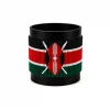 Kenya Signature Flag Bracelet Long Neck with Buttons handcrafted with premium beadwork featuring the Kenya flag and a long-neck Maasai shield with crossed spears.
