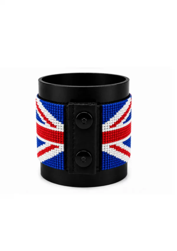 UK Signature Flag Bracelet Long Neck with Buttons handcrafted with premium beadwork featuring the United Kingdom flag and button closure.
