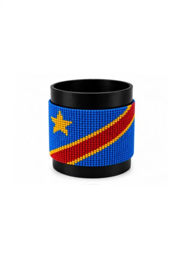 DRC Congo Signature Flag Bracelet Long Neck with Buttons handcrafted with premium beadwork featuring the Democratic Republic of the Congo flag and button closure.