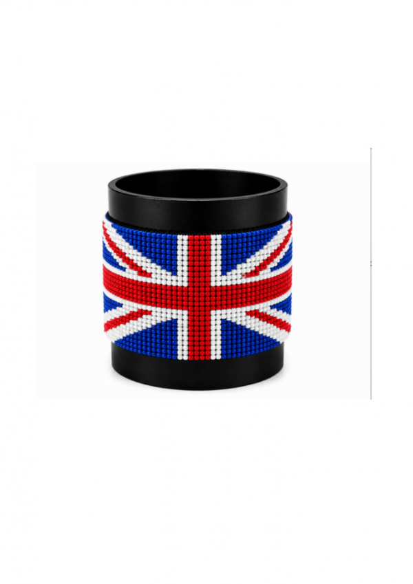 UK Signature Flag Bracelet Long Neck with Buttons handcrafted with premium beadwork featuring the United Kingdom flag and button closure.