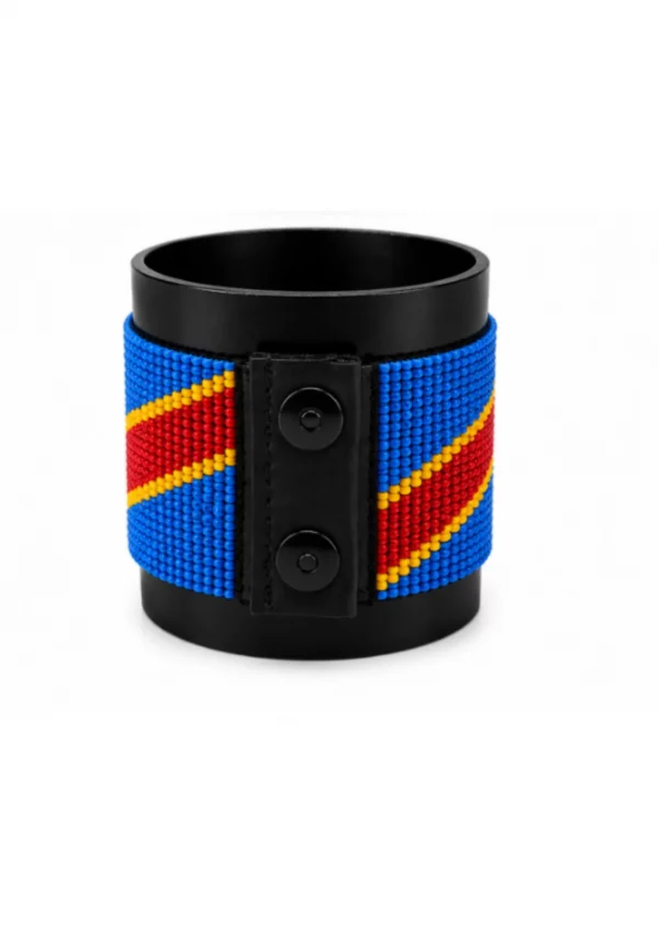 DRC Congo Signature Flag Bracelet Long Neck with Buttons handcrafted with premium beadwork featuring the Democratic Republic of the Congo flag and button closure.
