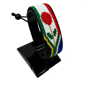 South Africa Flag Bracelet for Women Adjustable handcrafted with rose-inspired beadwork in the colors of the South Africa flag.