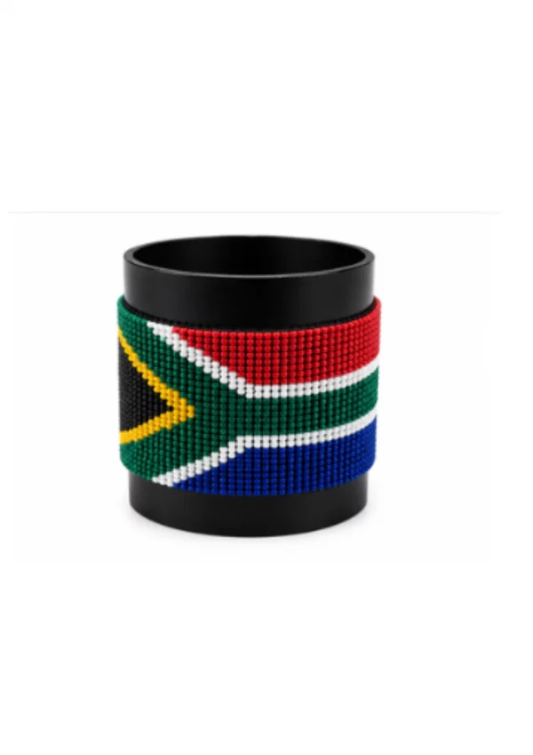 South Africa Signature Flag Bracelet Long Neck with Buttons handcrafted with premium beadwork featuring the South Africa flag and button closure.