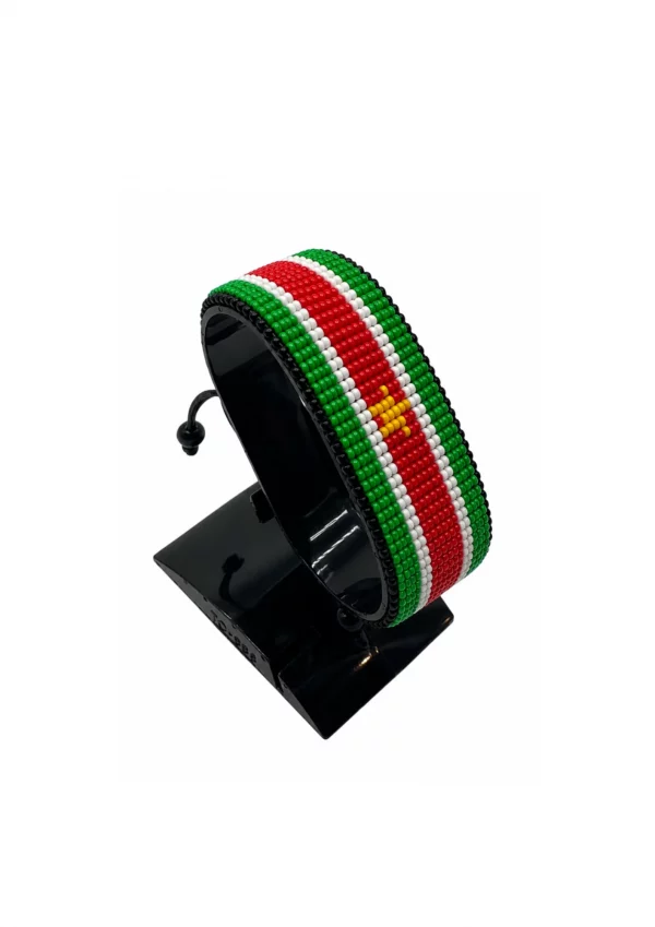 Suriname Flag Bracelet Adjustable handcrafted with beadwork in the colors of the Suriname flag.