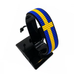 Sweden Flag Bracelet Adjustable handcrafted with beadwork in the colors of the Sweden flag.