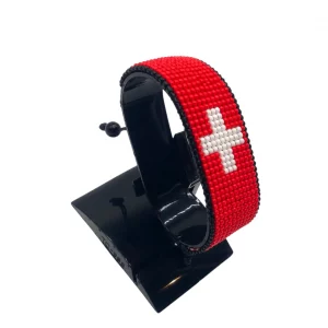 Switzerland Flag Bracelet Adjustable handcrafted with beadwork in the colors of the Switzerland flag.