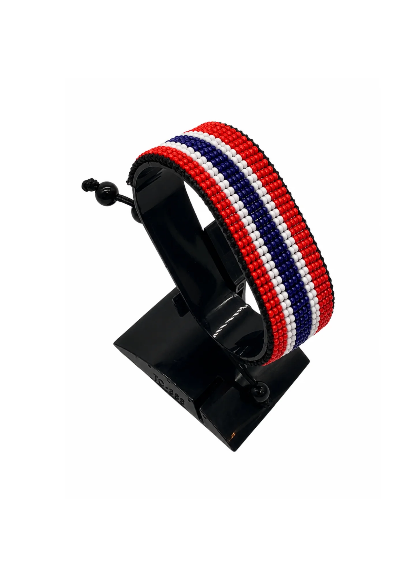 Thailand Flag Bracelet Adjustable handcrafted with beadwork in the colors of the Thailand flag.