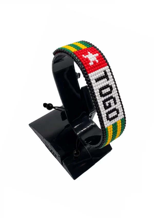 Togo Flag Bracelet With Name Adjustable handcrafted with beadwork in the colors of the Togo flag and the name "Togo".