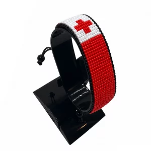 Tonga Flag Bracelet Adjustable handcrafted with beadwork in the colors of the Tonga flag.