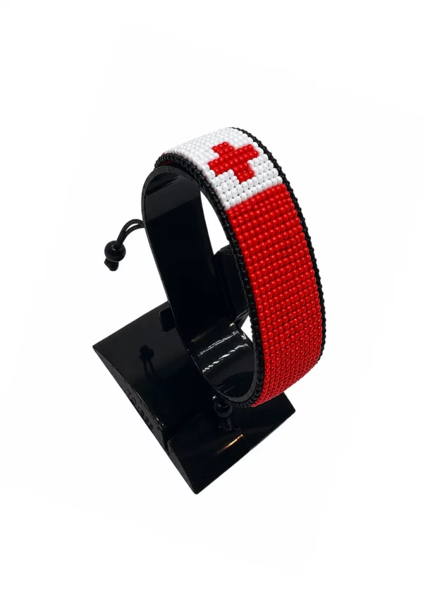 Tonga Flag Bracelet Adjustable handcrafted with beadwork in the colors of the Tonga flag.