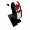 USA Flag Bracelet for Women Adjustable handcrafted with rose-inspired beadwork in the colors of the United States flag.