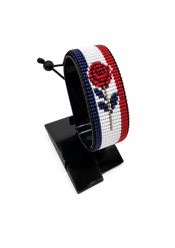 USA Flag Bracelet for Women Adjustable handcrafted with rose-inspired beadwork in the colors of the United States flag.