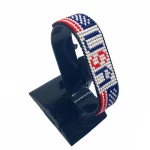 USA Flag Bracelet With Name Adjustable handcrafted with beadwork in the colors of the United States flag and the name "USA".
