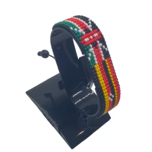 Uganda Kenya Combo Flag Bracelet Adjustable handcrafted with beadwork in the colors of the Uganda and Kenya flags.