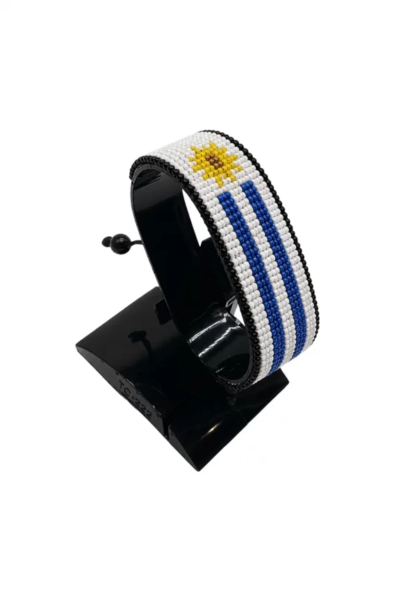 Uruguay Flag Bracelet Adjustable handcrafted with beadwork in the colors of the Uruguay flag.