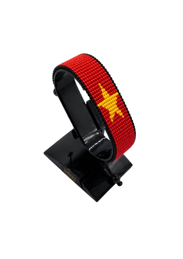 Vietnam Flag Bracelet Adjustable handcrafted with beadwork in the colors of the Vietnam flag.