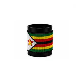 Zimbabwe Signature Flag Bracelet with Buttons handcrafted with premium beadwork in the colors of the Zimbabwe flag.