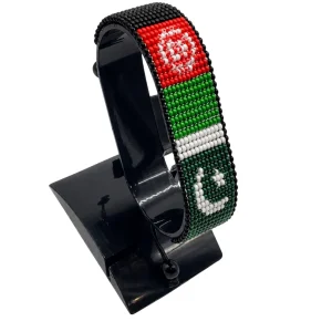 Afghan-Turkey Combo Flag Bracelet Adjustable handcrafted with beadwork in the colors of the Afghanistan and Turkey flags.
