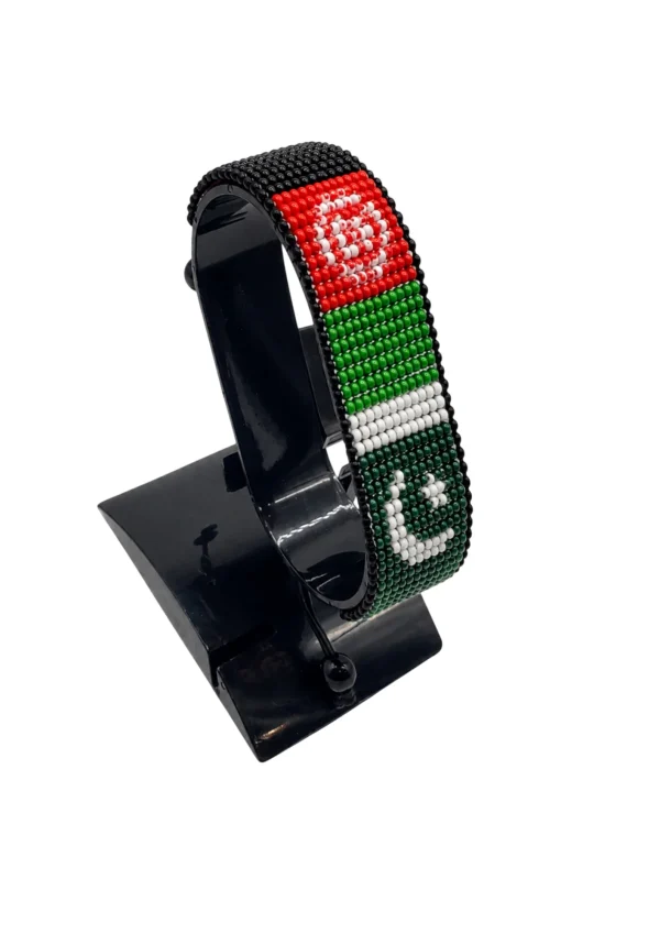 Afghan-Turkey Combo Flag Bracelet Adjustable handcrafted with beadwork in the colors of the Afghanistan and Turkey flags.