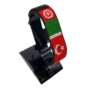 Afghan-Turkey Combo Flag Bracelet Adjustable handcrafted with beadwork in the colors of the Afghanistan and Turkey flags.