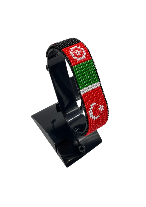 Afghan-Turkey Combo Flag Bracelet Adjustable handcrafted with beadwork in the colors of the Afghanistan and Turkey flags.