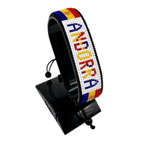 Andorra Flag Bracelet With Name Adjustable handcrafted with beadwork in the colors of the Andorra flag featuring the name ANDORRA.