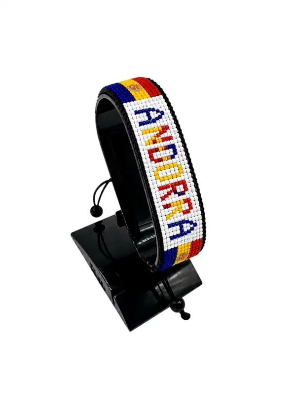 Andorra Flag Bracelet With Name Adjustable handcrafted with beadwork in the colors of the Andorra flag featuring the name ANDORRA.